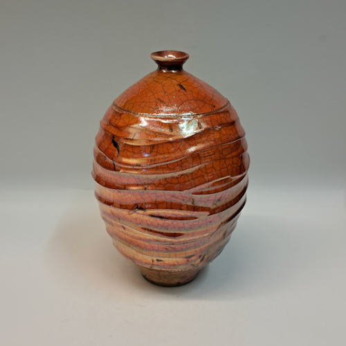 BS-031 Raku Vessel Small Bottle-Shape Textured 8x5x5 $215 at Hunter Wolff Gallery